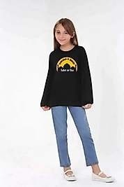 Kız Çocuk Uzun Kollu Bisiklet Yaka "Sabır ve Dua" Baskılı Tişört Mevsimlik Pamuklu