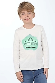 Erkek Çocuk Uzun Kollu Bisiklet Yaka "Mescid-i Aksa"  Baskılı Tişört Mevsimlik Pamuklu