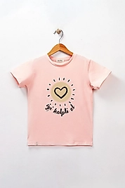 Kız Çocuk Kısa Kollu Bisiklet Yaka "İyi Kalpli Ol!" Baskılı Tişört Mevsimlik Pamuklu