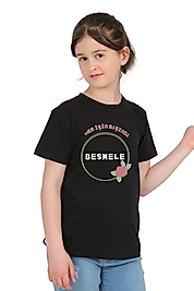 Kız Çocuk Kısa Kollu Bisiklet Yaka "Besmele" Baskılı Tişört Mevsimlik Pamuklu