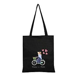 "Tesettürümle Mutluyum" Baskılı Omuz Çantası Gabardin Kumaş