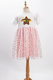 Kız Çocuk Tüllü "Ramazan Paylaşmaktır" Baskılı Elbise