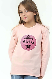 Kız Çocuk Uzun Kollu Bisiklet Yaka "Hafız" Baskılı Tişört Mevsimlik Pamuklu