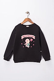 Kız Çocuk "Kuran Okuyorum" Baskılı Pamuklu Sweat