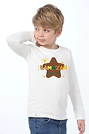 Erkek Çocuk Uzun Kollu Bisiklet Yaka "Ramazan Paylaşmaktır" Baskılı Tişört Mevsimlik Pamuklu