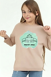 Kız Çocuk "Mescid-i Aksa"  Baskılı Pamuklu Sweat