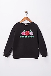 Kız Çocuk "Oruçluyum"  Baskılı Pamuklu Sweat