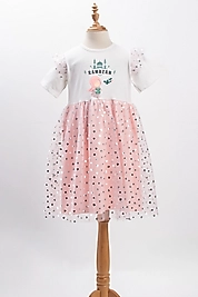 Kız Çocuk Tüllü "Ramazan" Baskılı Elbise