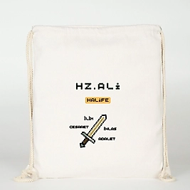 "Hz Ali" Baskılı Ham Bez Sırt Çantası %100 Pamuk Krem
