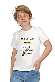 Erkek Çocuk Kısa Kollu Bisiklet Yaka "Hz Ali" Halife Baskılı Tişört Mevsimlik Pamuklu
