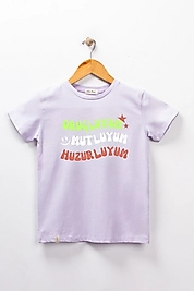 Kız Çocuk Kısa Kollu Bisiklet Yaka "Oruçluyum Mutluyum" Baskılı Tişört Mevsimlik Pamuklu