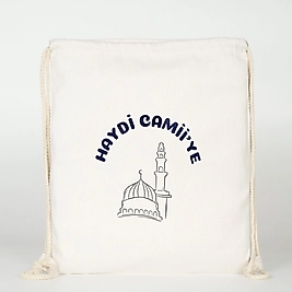 "Haydi Cami'ye" Baskılı Ham Bez Sırt Çantası %100 Pamuk