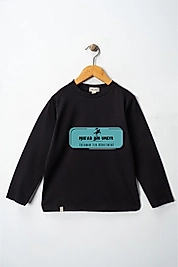 Erkek Çocuk Uzun Kollu Bisiklet Yaka "Hz Musab Bin Umeyr"  Baskılı Tişört Mevsimlik Pamuklu