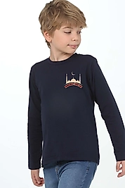 Erkek Çocuk Uzun Kollu Bisiklet Yaka "Ramazan Cihad dır" Baskılı Tişört Mevsimlik Pamuklu