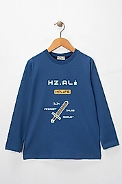 Erkek Çocuk Uzun Kollu Bisiklet Yaka "Hz Ali"  Baskılı Tişört Mevsimlik Pamuklu