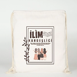 "İlim Kardeşliği" Baskılı Ham Bez Sırt Çantası %100 Pamuk Kız Çocuk