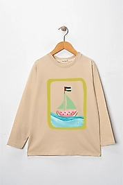 Erkek Çocuk Uzun Kollu Bisiklet Yaka "Sumud, Özgür Filistin"  Baskılı Tişört Mevsimlik Pamuklu