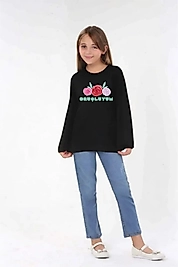 Kız Çocuk Uzun Kollu Bisiklet Yaka "Oruçluyum" Baskılı Tişört Mevsimlik Pamuklu