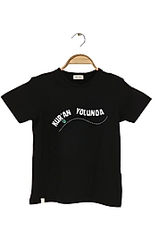 Çocuk Kısa Kollu Bisiklet Yaka "Kuran Yolunda" Baskılı Tişört Mevsimlik Pamuklu