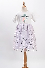 Kız Çocuk Tüllü "Ramazan" Baskılı Elbise