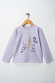 Kız Çocuk Uzun Kollu Bisiklet Yaka "Elif Nesli Geliyor" Lila Baskılı Tişört Mevsimlik Pamuklu