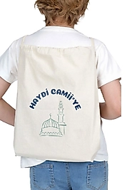 "Haydi Cami'ye" Baskılı Ham Bez Sırt Çantası %100 Pamuk