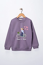 Kız Çocuk "Başörtümle Mutluyum"  Baskılı Pamuklu Sweat