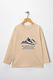 Kız Çocuk Uzun Kollu Bisiklet Yaka "Uhud" Baskılı Tişört Mevsimlik Pamuklu