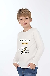 Erkek Çocuk Uzun Kollu Bisiklet Yaka "Hz Ali"  Baskılı Tişört Mevsimlik Pamuklu