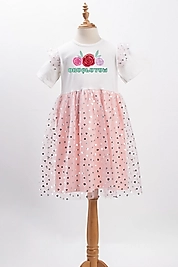 Kız Çocuk Tüllü "Oruçluyum" Baskılı Elbise