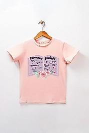 Kız Çocuk Kısa Kollu Bisiklet Yaka "Ramazan Sözlüğü" Baskılı Tişört Mevsimlik Pamuklu