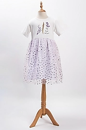 Kız Çocuk Tüllü "Elif Nesli Geliyor" Baskılı Elbise Lila