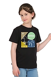 Kız Çocuk Kısa Kollu Bisiklet Yaka "At Binmek Sünnettir" Baskılı Tişört Mevsimlik Pamuklu