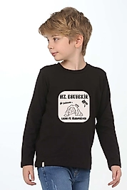 Erkek Çocuk Uzun Kollu Bisiklet Yaka "Hz Ebubekir"  Baskılı Tişört Mevsimlik Pamuklu