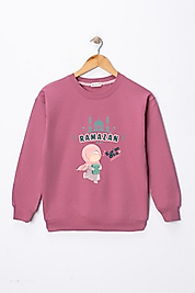 Kız Çocuk "Ramazan"  Baskılı Pamuklu Sweat