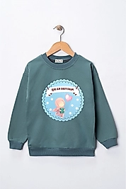 Kız Çocuk "Kuran Okuyorum" Kalpli Prenses Baskılı Pamuklu Sweat