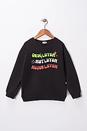 Çocuk  "Oruçluyum, Mutluyum"  Baskılı Pamuklu Sweat