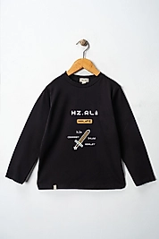 Yetişkin Uzun Kollu Bisiklet Yaka "Hz Ali" Baskılı Tişört Mevsimlik Pamuklu