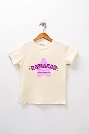 Kız Çocuk Kısa Kollu Bisiklet Yaka "Ramazan Paylaşmaktır" Baskılı Tişört Mevsimlik Pamuklu