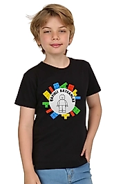 Erkek Çocuk Kısa Kollu Bisiklet Yaka "Hayırlı Bayramlar" Baskılı Tişört Mevsimlik Pamuklu