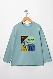 Kız Çocuk Uzun Kollu Bisiklet Yaka "At Binmek Sünnettir" Baskılı Tişört Mevsimlik Pamuklu