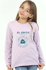 Kız Çocuk Uzun Kollu Bisiklet Yaka "Hz Hatice" Baskılı Tişört Mevsimlik Pamuklu