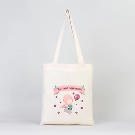 "Kuran Okuyorum" Baskılı Omuz Çantası Gabardin Kumaş