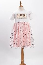 Kız Çocuk Tüllü "Hafız" Baskılı Elbise