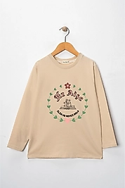 Kız Çocuk Uzun Kollu Bisiklet Yaka "Hz Aişe" Baskılı Tişört Mevsimlik Pamuklu