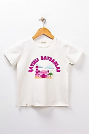Kız Çocuk Kısa Kollu Bisiklet Yaka "Hayırlı Bayramlar" Baskılı Tişört Mevsimlik Pamuklu