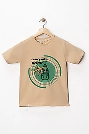 Erkek Çocuk Kısa Kollu Bisiklet Yaka "Hazerfen" Baskılı Tişört Mevsimlik Pamuklu