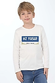 Erkek Çocuk Uzun Kollu Bisiklet Yaka "Hz Yusuf" Baskılı Tişört Mevsimlik Pamuklu