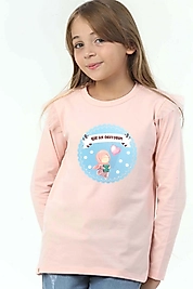 Kız Çocuk Uzun Kollu Bisiklet Yaka "Kuran Okuyorum" Baskılı Tişört Mevsimlik Pamuklu