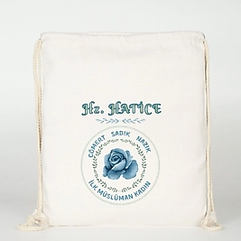 "Hz Hatice"   Baskılı Ham Bez Sırt Çantası %100 Pamuk Krem
